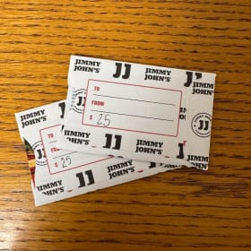 33. 2- $25 Jimmy John's Gift Cards item