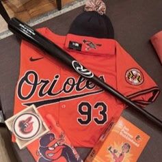 Orioles Jersey, MLB bat, and swag item