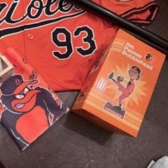 Orioles Jersey, MLB bat, and swag item