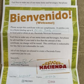 96 - Hacienda - $40 Gift Certificates item