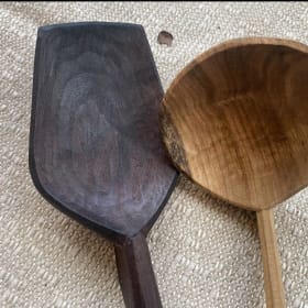 Hand carved serving spoon and ladle item