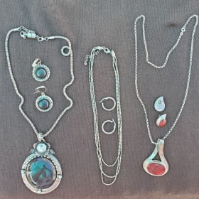 Black, Silver, and Red Necklace & Earring Bundle item