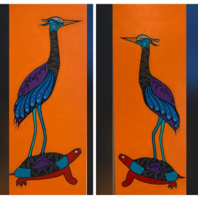 2 Herons paintings on birch 12x36x1.5 item