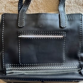 Large black leather tote with white stitching item