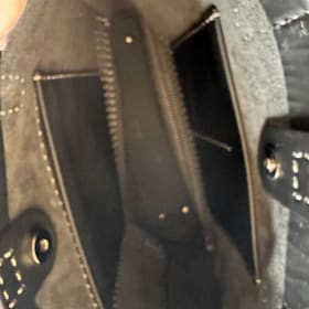 Large black leather tote with white stitching item