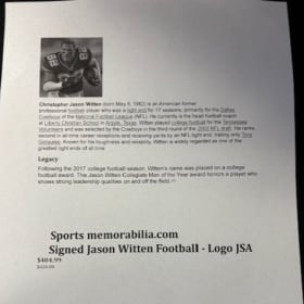 Dallas Cowboys signed football by Jason Wiitten (#82) item