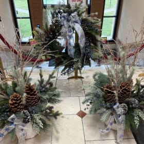 Blue Christmas Porch Pots & Wreath: Bryan Community Fund item