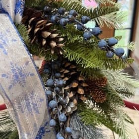 Blue Christmas Porch Pots & Wreath: Bryan Community Fund item