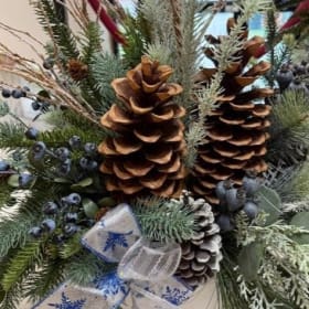 Blue Christmas Porch Pots & Wreath: Bryan Community Fund item