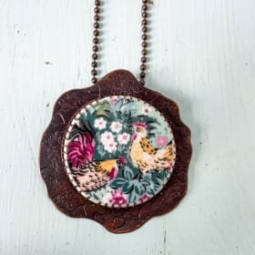Vintage China Chickens in Copper Necklace item