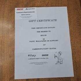 2 x $25 Cameron's Paint Centre - Gift Certificates (Copy) item