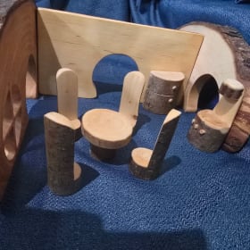 Handmade Elfin House with Elves & Furniture item