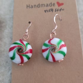Glass bead peppermint necklace and earrings item
