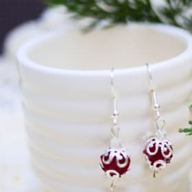 Elegant Filigree-Capped Red Glass Bead Earrings item