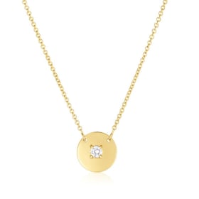 14K YELLOW GOLD DISK NECKLACE WITH PRONG SET RD DIA item