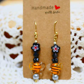 Black & Floral Bee Earrings item