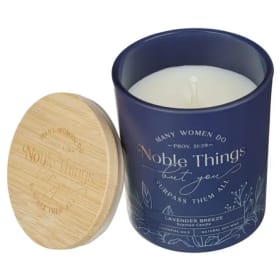 Glass Candle W/Bamboo Lid Blue Noble Things Prov. 31:29 item