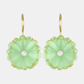 #32 - Hand Carved Green Chalcedony Flower Dangle Earrings item