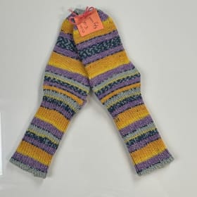 Wool Socks - Hand-crafted Washable - Size 8, Purple Yellow item