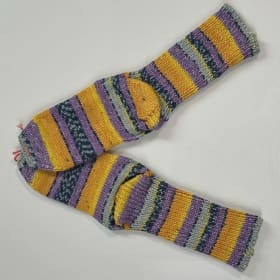 Wool Socks - Hand-crafted Washable - Size 8, Purple Yellow item