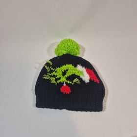 'Grinch Hand' Hand-knitted Toque (green pom-pom) - 1 item