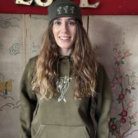 Crossed Paws Embroidered Dogs, Moggs and Togs Hoodie khaki item