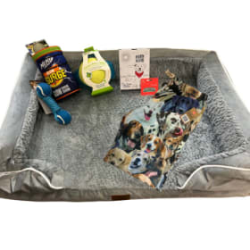 Large Dog Bed, $25 Gift Card, PJ Pants & Dog Toys item