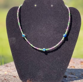 Antique Cloisonne with Zoisite Ruby and Seed Beads Necklace item