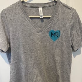 Women's V-Neck Tee, Navy Blue Writing, Size Large item