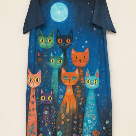 Moonlit Cats Caftan, Bright, Whimsical, Flowy! item