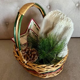 Gift Basket w/Crochet Towel and 3 holiday Star dishes item