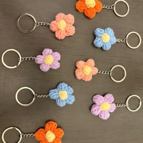 Crocheted Flower Keychain - Pink item