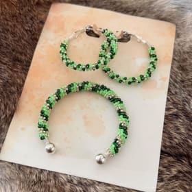 Matching wire-wrapped beaded hoop earrings and bangle bracel item