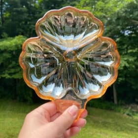 Vintage Marigold Clover Dish in Carnival Glass item