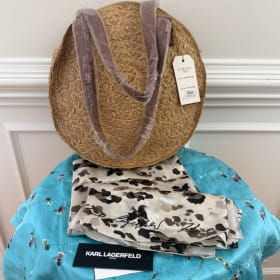 Flora & Co Paris Woven Tote & Karl Lagerfeld Scarf Set item