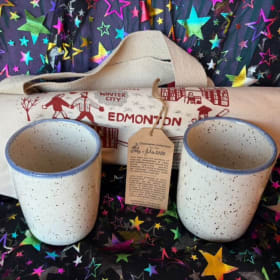 Two handcrafted mugs + tote bag item