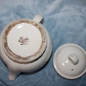 Vintage Procelain Teapot with Raised Hearth & Kitchen Motif item