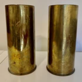 Pair of Antique Solid Brass 8” tall Trench Art Shell Casings item