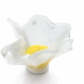 Murano Hand-blown White Italian Glass Bowl, Candle in yellow item