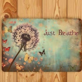 Rustic Metal Dandelion Just Breathe Picture - Teal 12x8 item