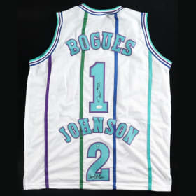 Muggsy Bogues and Larry Johnson Autographed Jersey item
