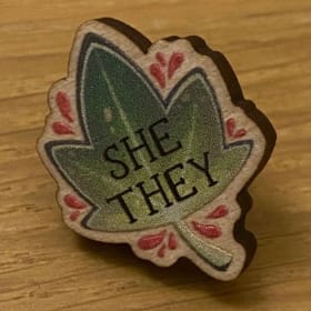 Ivy Leaf She/They Pronoun Badge item