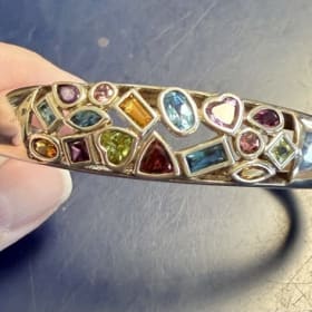 Sterling Silver Multi-Stone Gems Mosaic Cuff Bracelet item