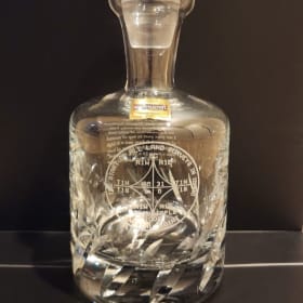 Bourbon Basket with hand designed decanter and tumblers item