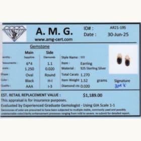 Natural Black Sapphire & Diamond Earrings w/ $1,189 Cert App item