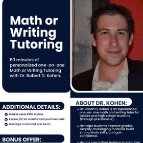 14. Private, 60-minute Math or Writing Tutoring ($250 value) item