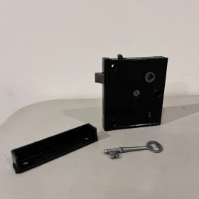 3-piece vintage black Corbin door set with key item