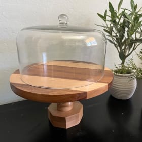 Artisan Hand Turned 10" Maple & Walnut Wood Stand w/Dome item
