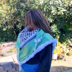 Large Triangle Keffiyeh – Black & White with Green Trim item