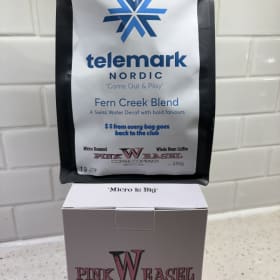 Yeti 20 oz mug, Wooden crib board, Pink Weasel Coffee item